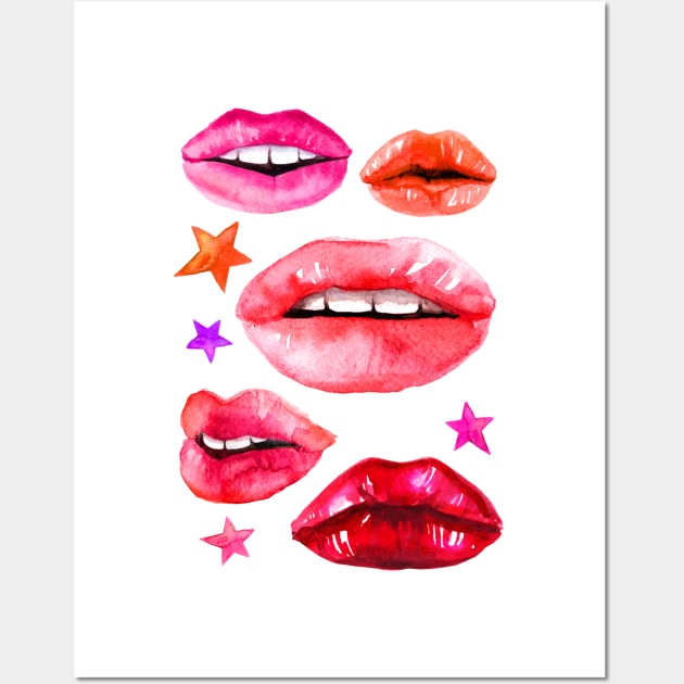 Watercolor lips and stars Wall Art by fears